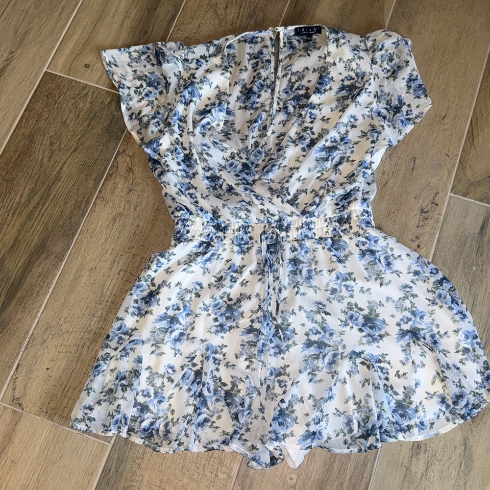 Trixxi Blue and White Floral Romper